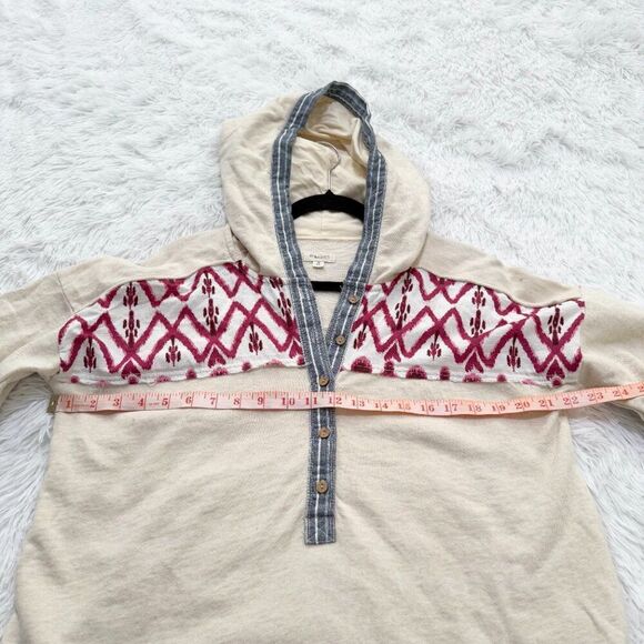 Anthropologie Pilcro Crafted Button Front Pullover Hooded Printed Lace Cream XS - Picture 4 of 8